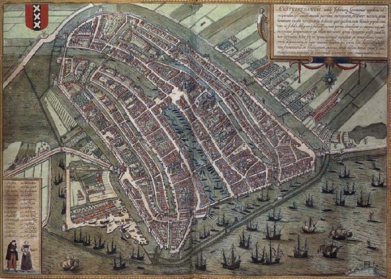 REMBRANDT Harmenszoon van Rijn Map of Amsterdam from Civitates Orbis Terrarum by Georg Brau and Frans Hogenburg